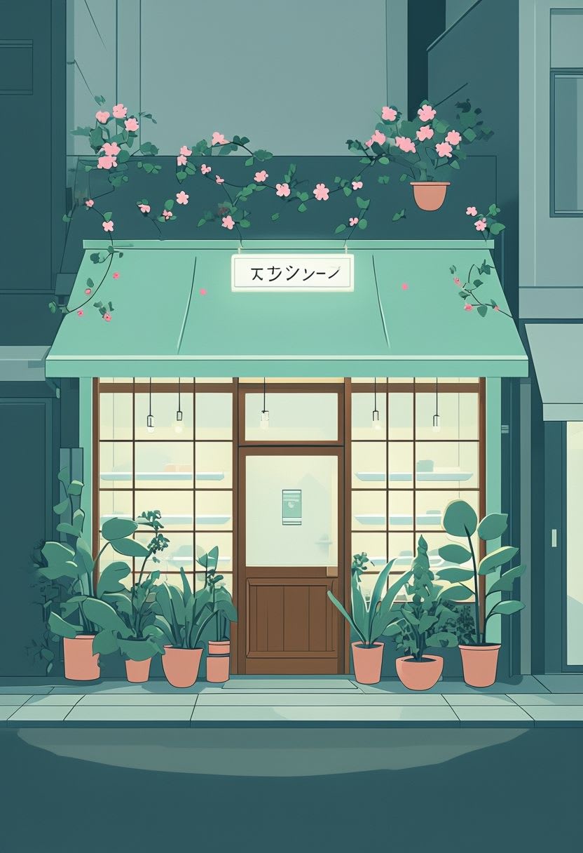 Serene Nighttime Bakery Storefront