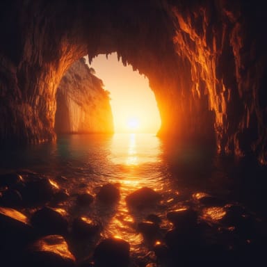 sunrise from the inside of a seacave
