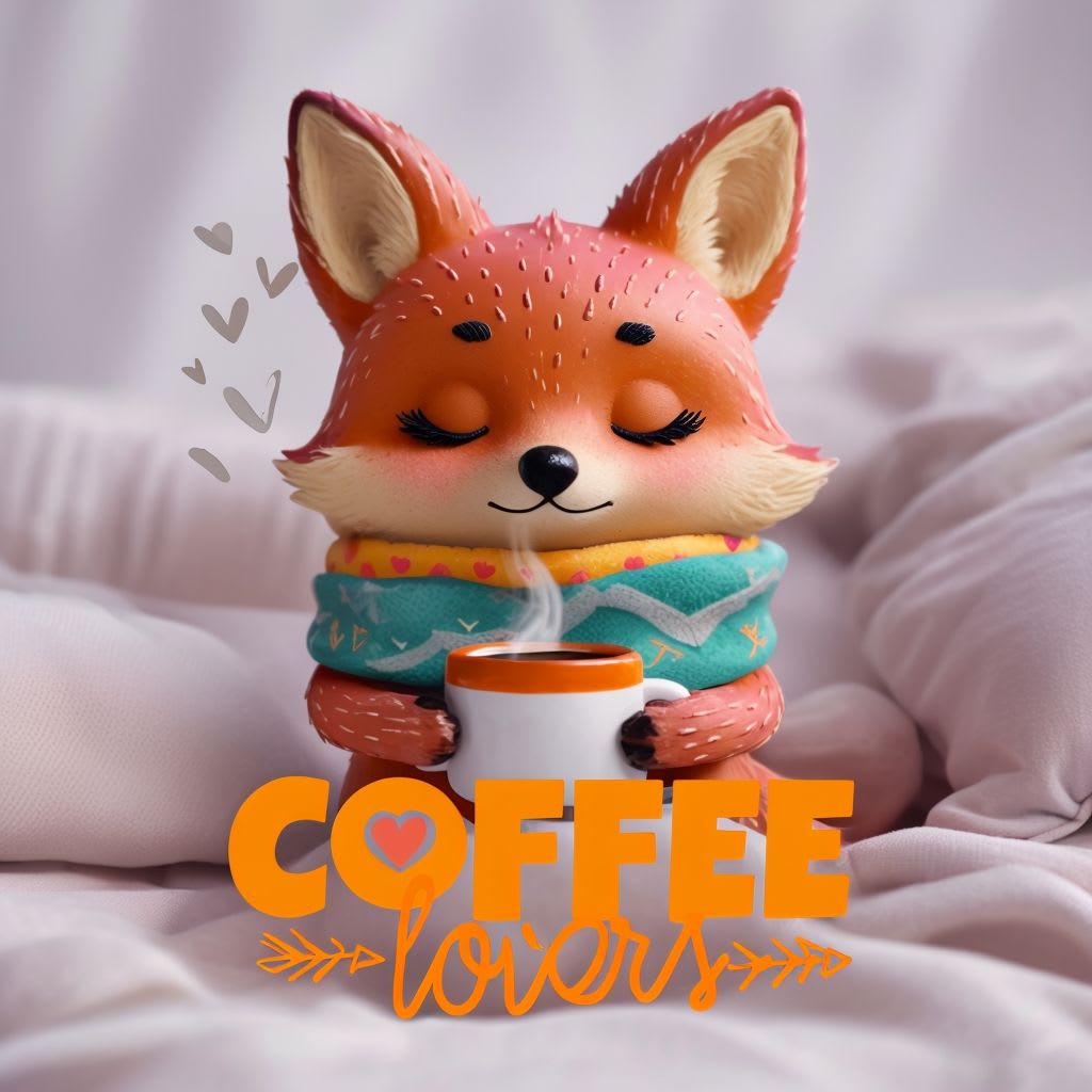Fox Character Enjoying Coffee