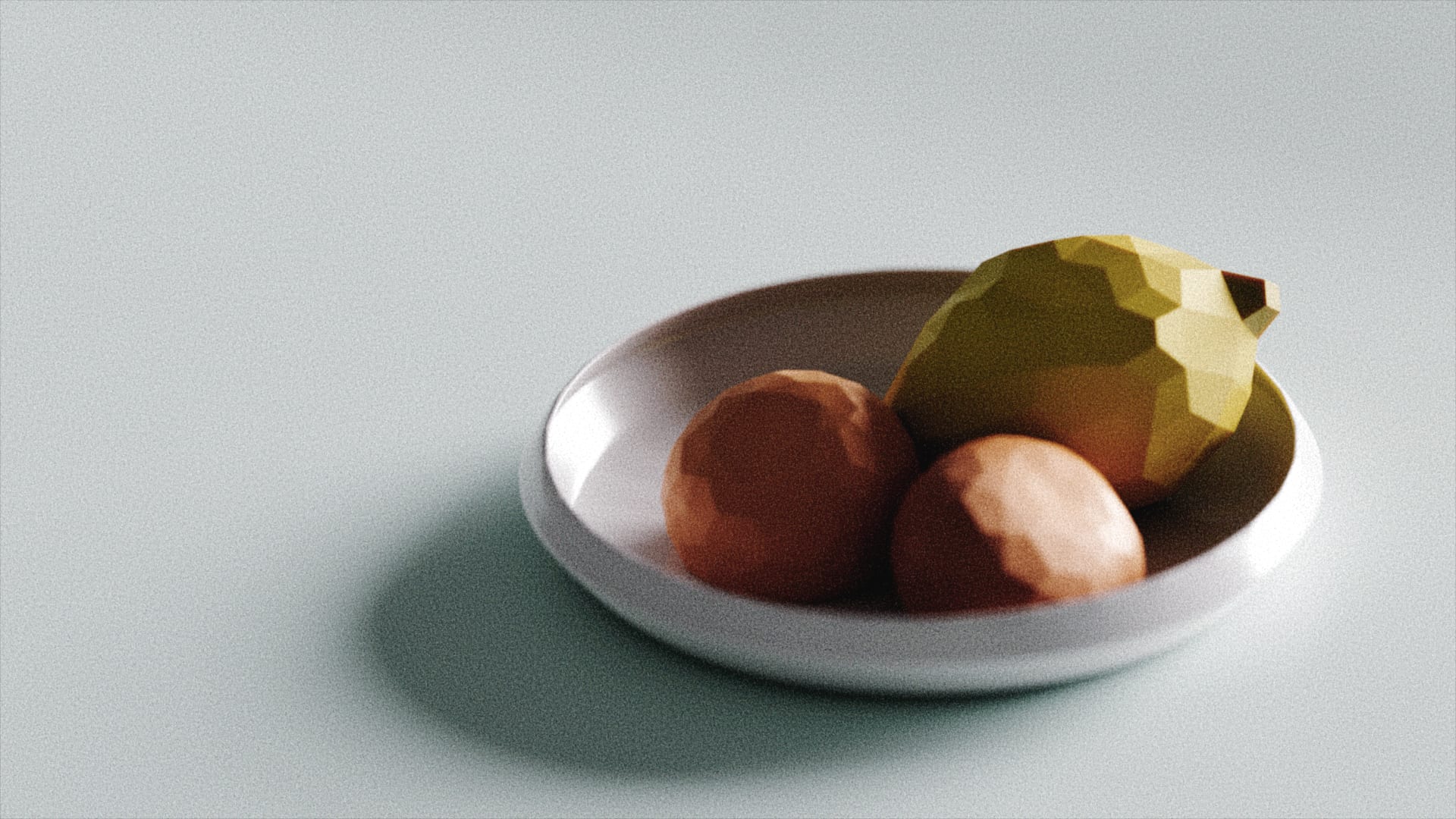 A Couple of Tangerines and a Lemon on a Porcelain Bowl