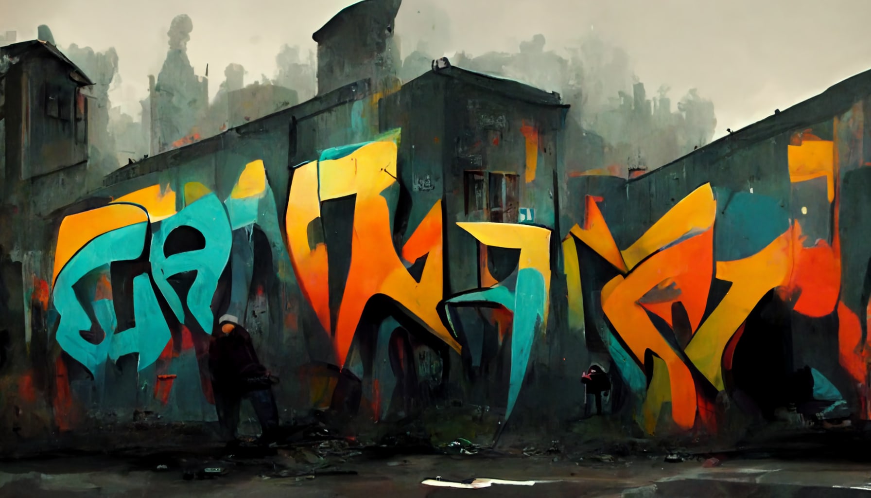 Rainbows in the rain writing graffiti