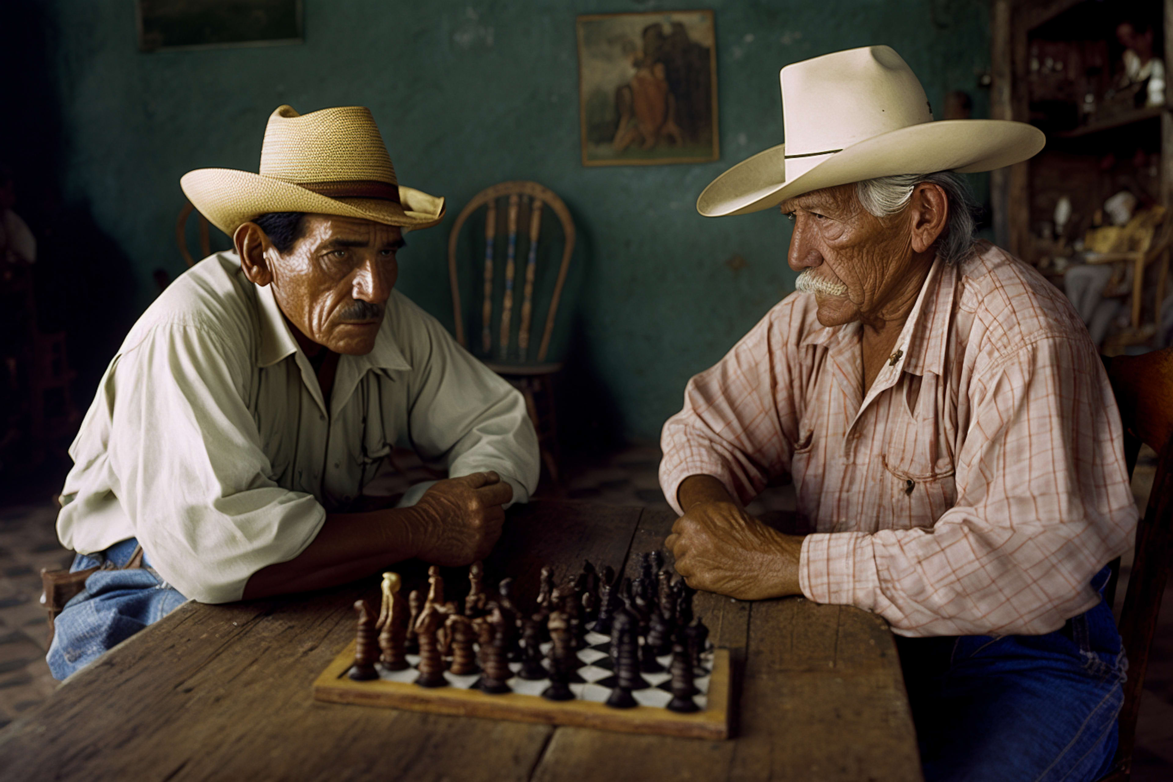 AI - The Texan Cowboy & the Cuban Guajiro playing a chess game - Deca